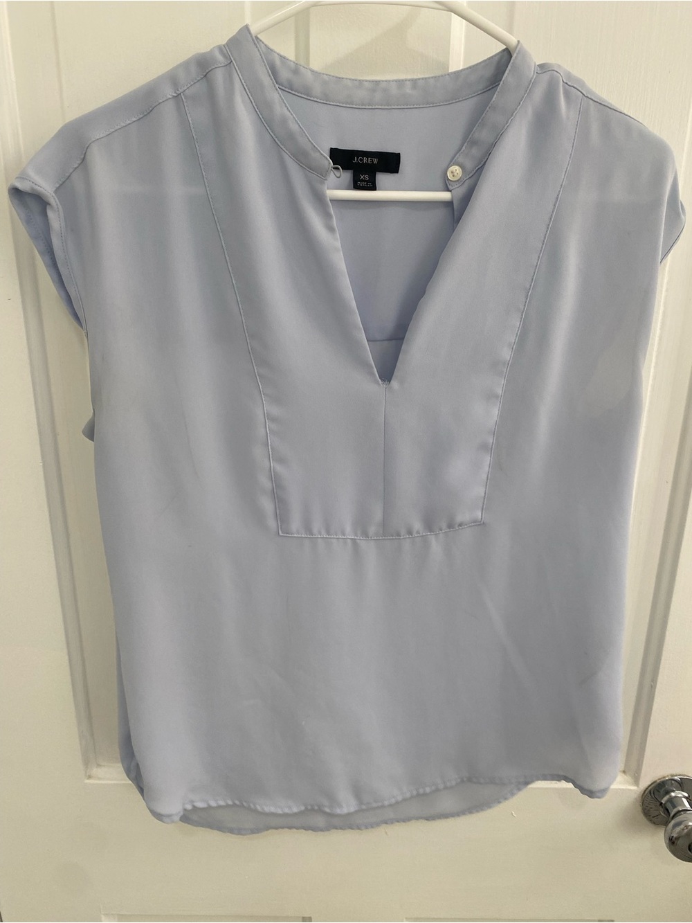 J. Crew Pale Blue Split-V Cap Sleeve Blouse